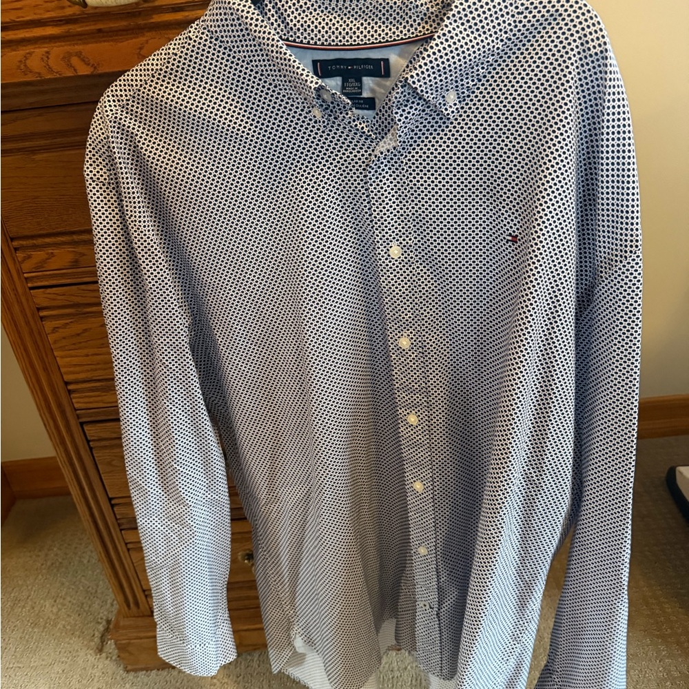 Tommy Hilfiger Navy and White Patterned Shirt